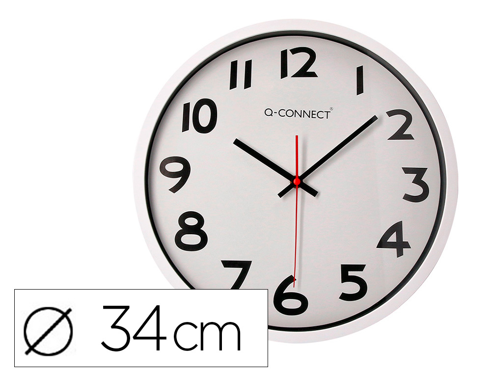 Q-CONNECT - RELOJ DE PARED PLASTICO OFICINA REDONDO 35 CM MARCO CROMADO (Ref.KF15591)
