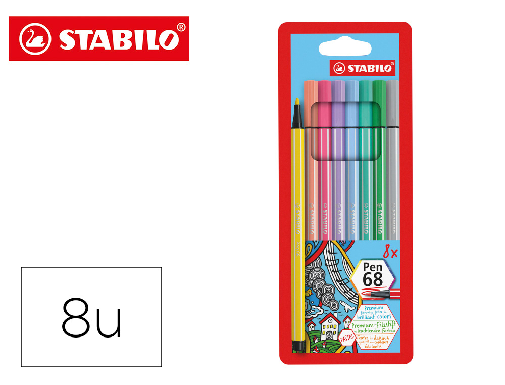 STABILO - Estuche 8 rotuladores Pen 68 pastel surtidos (Ref.68/8-01)