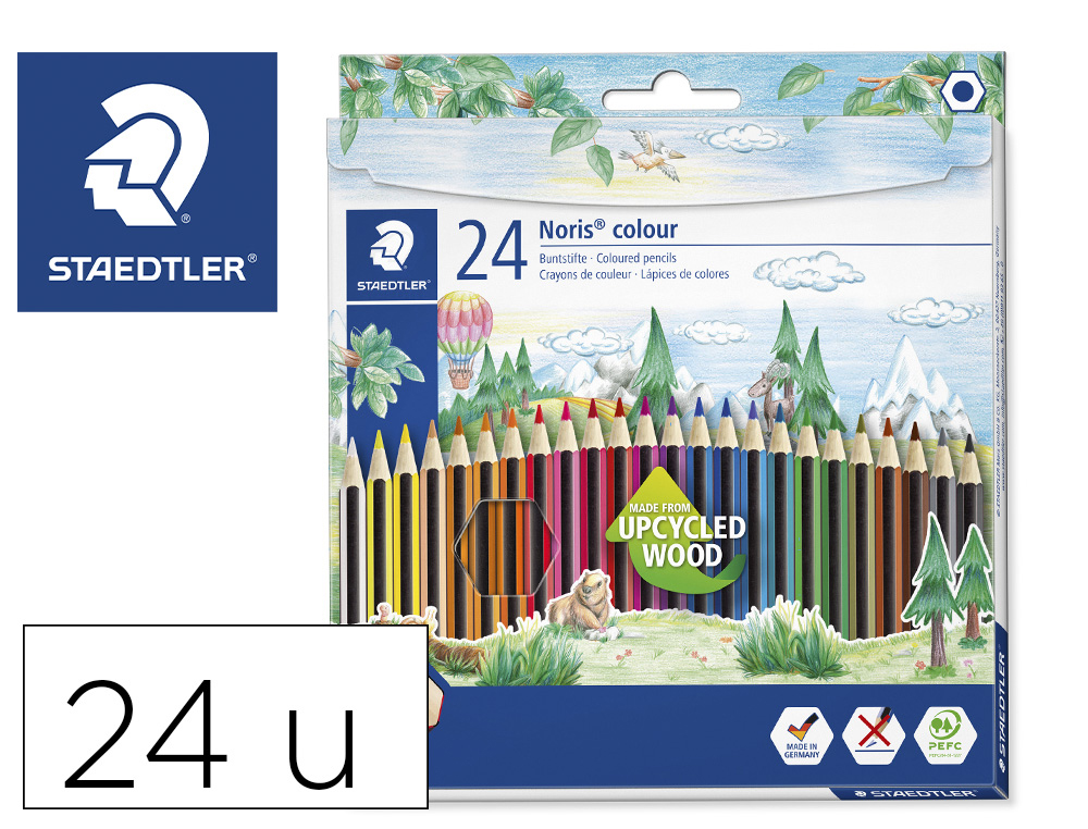 STAEDTLER - Caja 24 LAPICES NORIS FABRICADOS EN MATERIAL WOPEX ECOLOGICO. COLORES SURTIDOS (Ref.185C24)