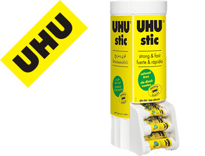 UHU - Pegamento barra expositor sobremesa multiformato 8-21-40 gr 530x190x210 mm + 12 uds sin cargo 21 gr (Ref. 6312922)