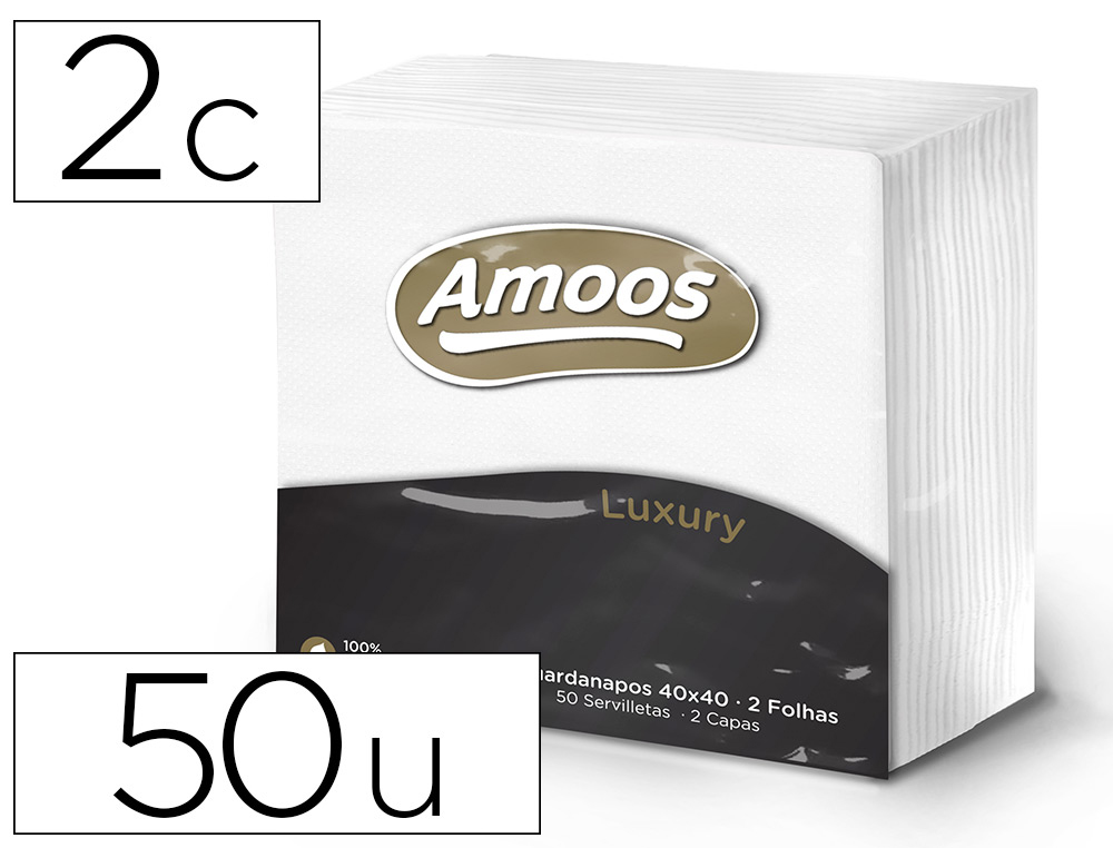 AMOOS - Pack 50 servilletas 2 capas 40x40cm muy suaves 100% fibra pura (Ref.T622501.3)