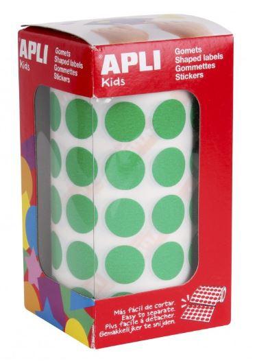 APLI - GOMETS AUTOADHESIVOS CIRCULARES 15 MM VERDE EN ROLLO CON 2832 UNIDADES (Ref.4858)