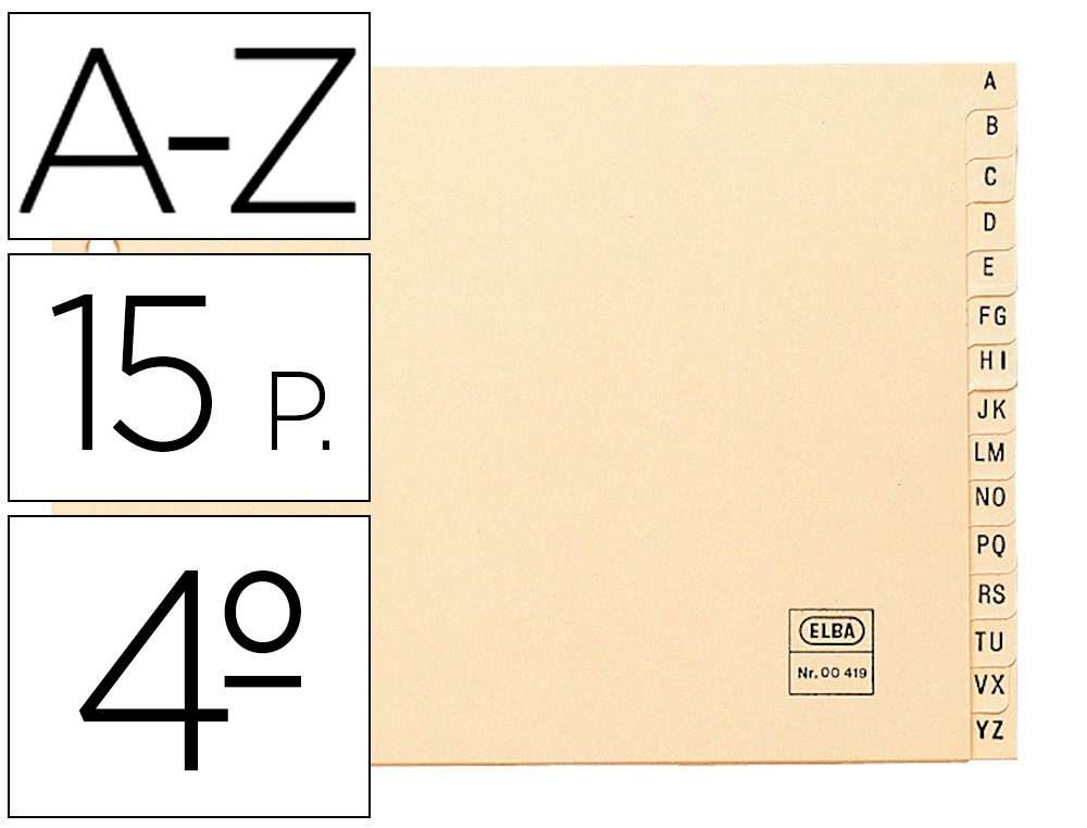 ELBA - INDICE ALFABETICO CLASIFICADOR CARTULINA PARA ARCHIVADOR FOLIO (Ref.100580245)