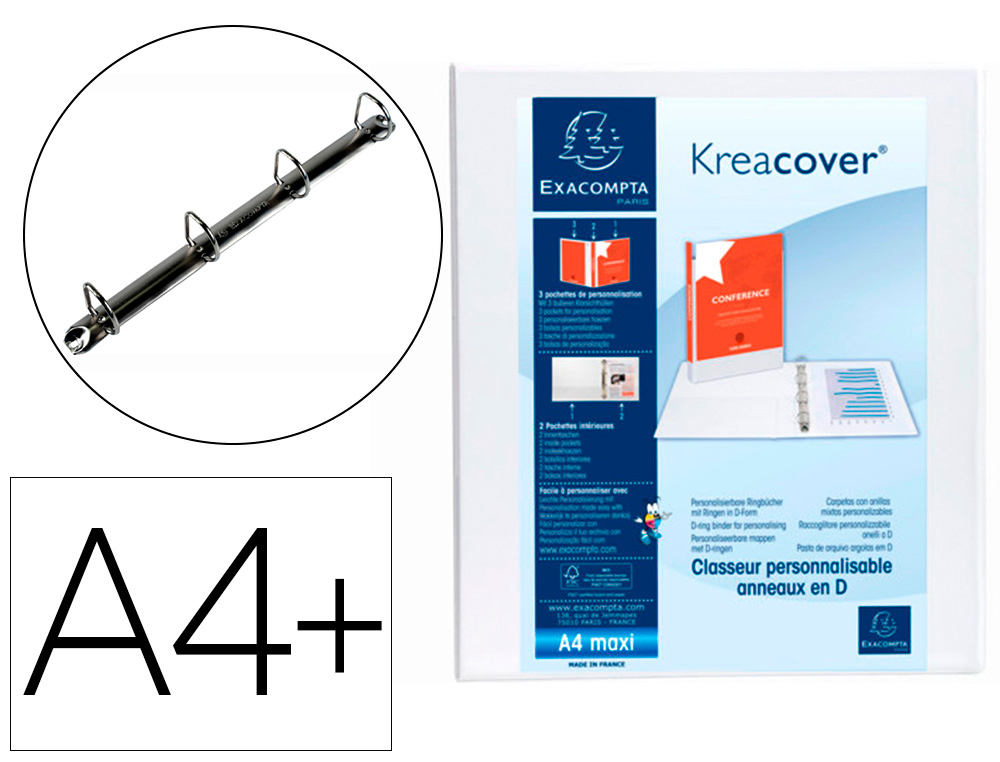 EXACOMPTA - Carpeta anillas Krea Cover A4 4-16 MM Blanco (Ref.51840E)