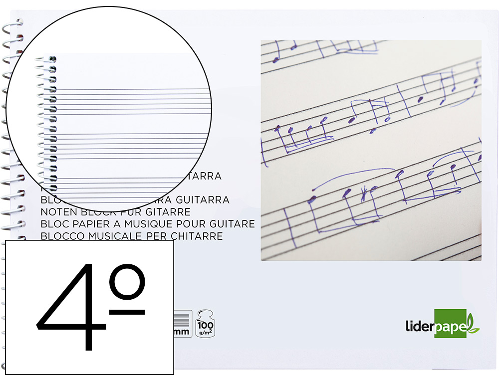 LIDERPAPEL - BLOC MUSICA PARA GUITARRA HEXAGRAMA 3 MM. CUARTO 20 HOJAS 100G/M2 (Ref.BM04)