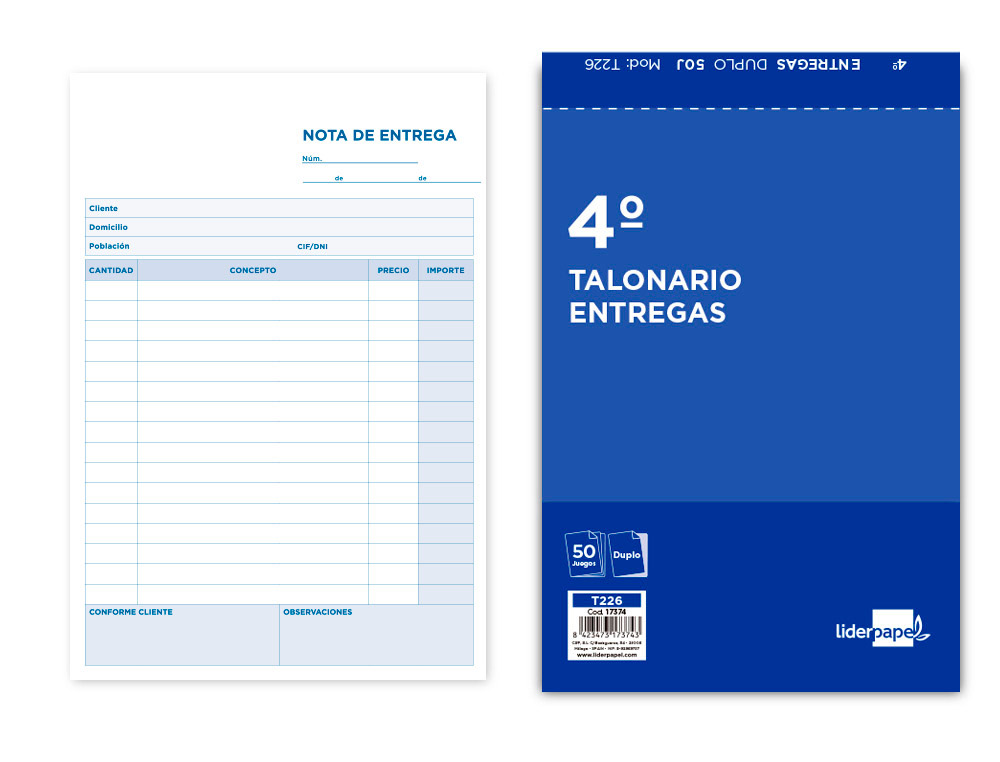 LIDERPAPEL - TALONARIO ENTREGAS CUARTO ORIGINAL Y COPIA (Ref.T226)