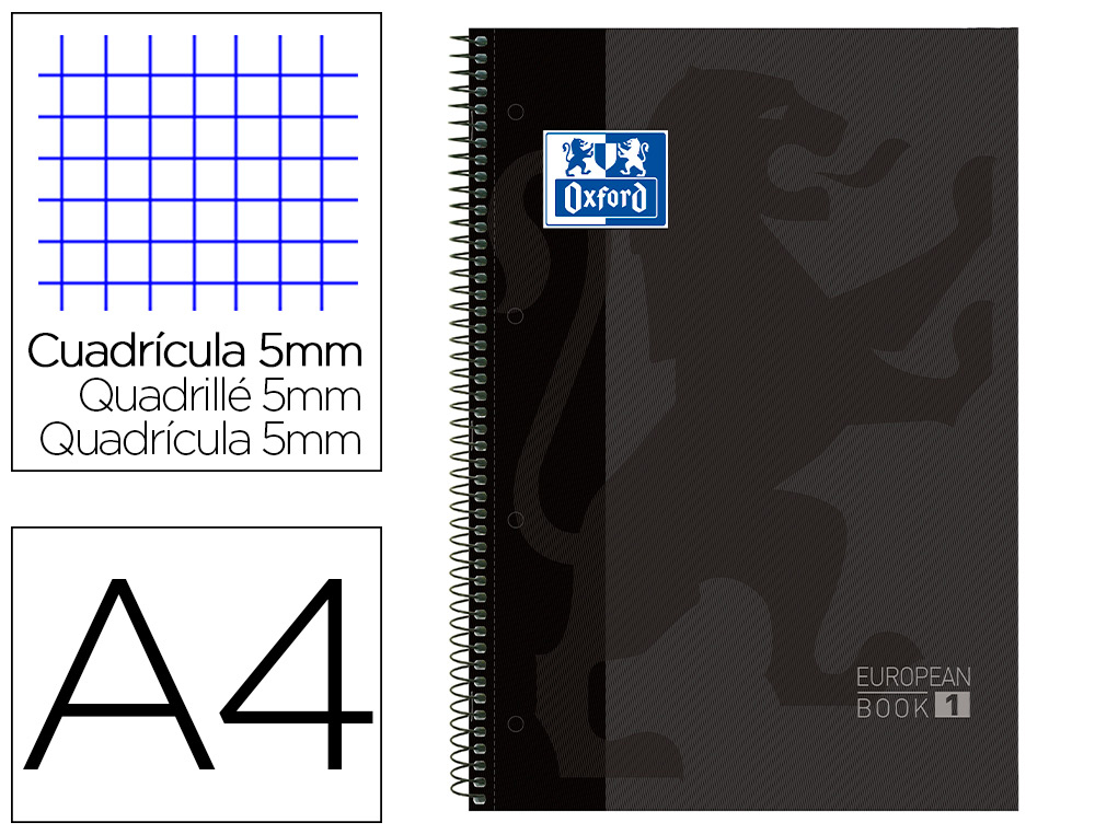 OXFORD - Cuaderno espiral School 80h A5+ Cuadricula 5x5 Gris (Ref.100430269)