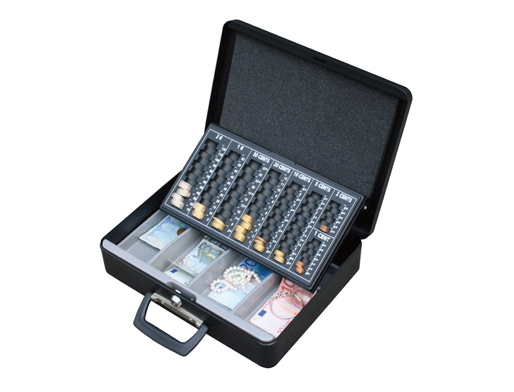 Q-CONNECT - CAJA CAUDALES 14,5" 370X270X95 MM CON PORTAMONEDAS Y BANDEJA PARA BILLETES (Ref.KF04280)