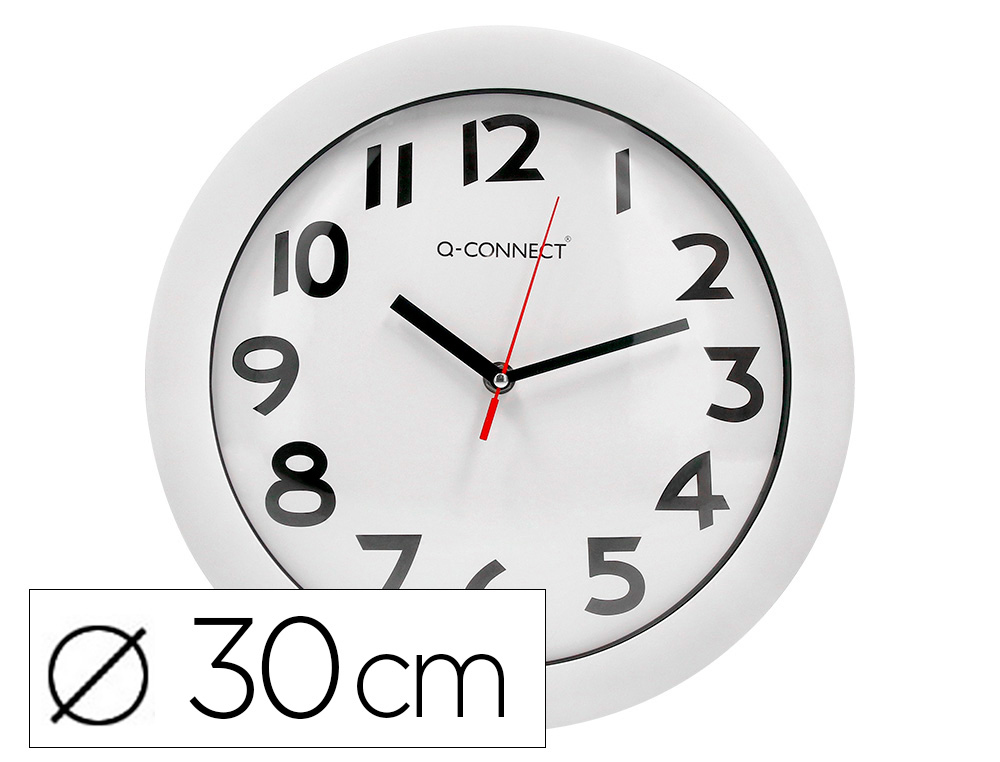 Q-CONNECT - RELOJ DE PARED PLASTICO OFICINA REDONDO 28 CM MARCO CROMADO (Ref.KF15589)