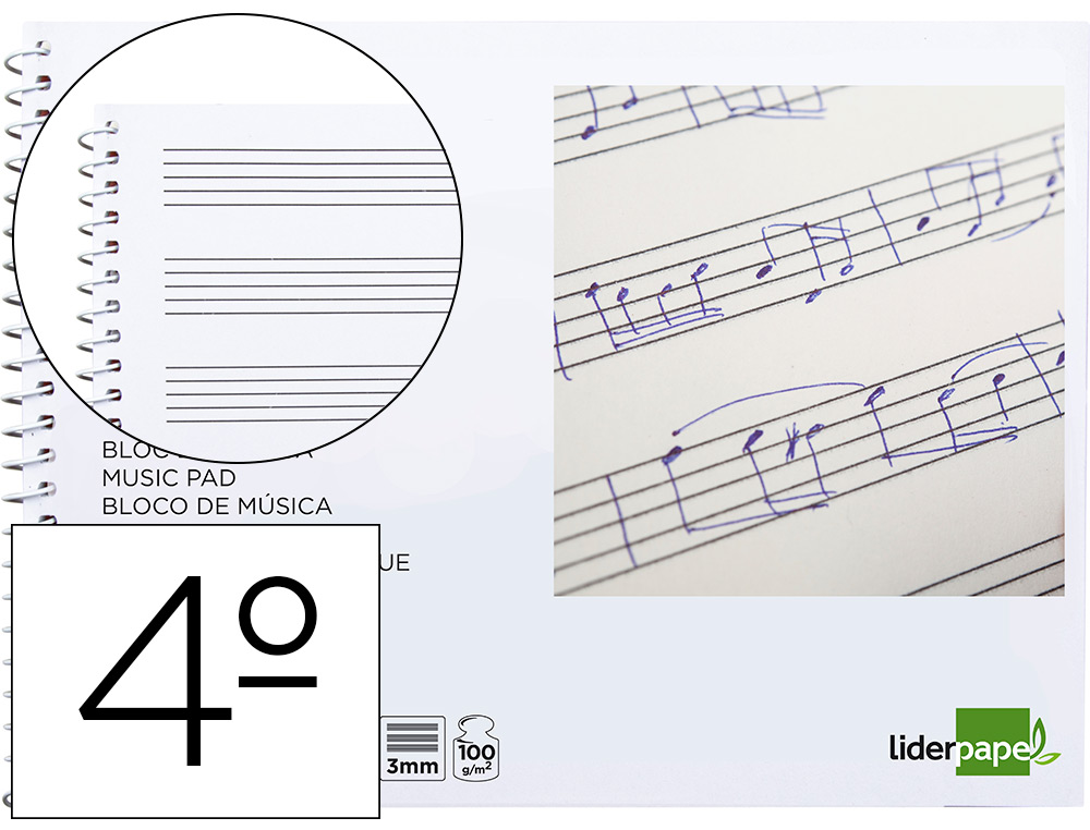 LIDERPAPEL - BLOC MUSICA PENTAGRAMA 3MM CUARTO 20 HOJAS 100G/M2 (Ref.BM03)