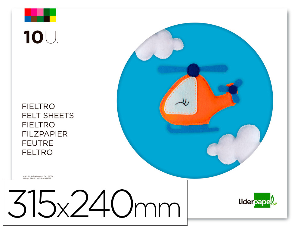 LIDERPAPEL - BLOC TRABAJOS MANUALES FIELTRO 240X315MM 10 HOJAS COLORES SURTIDOS (Ref.TM11)