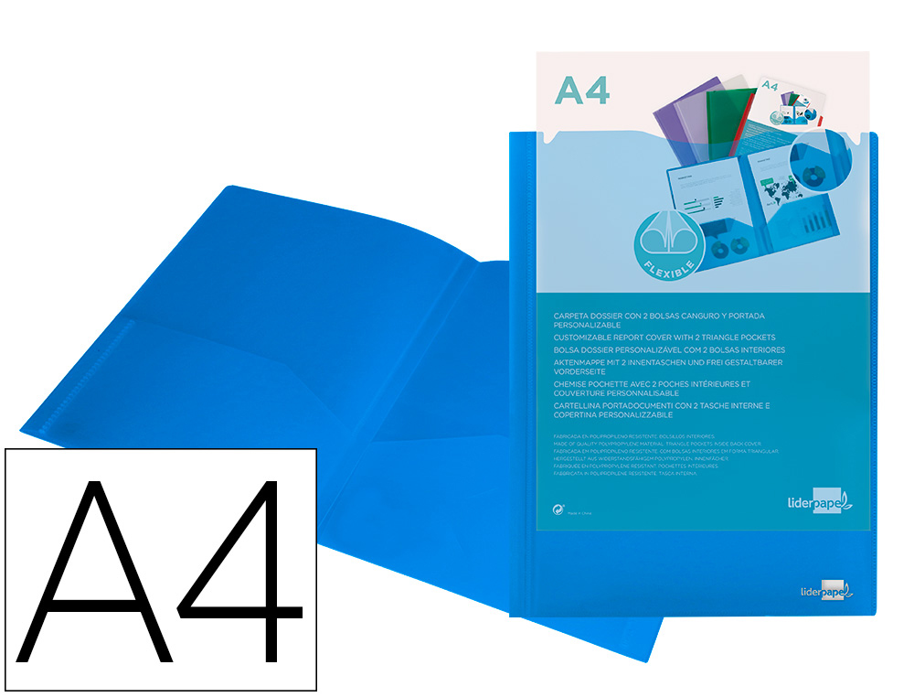 LIDERPAPEL - CARPETA DOSSIER DOS BOLSAS CANGURO 45682 POLIPROPILENO DIN A4 AZUL (Ref.KG02)