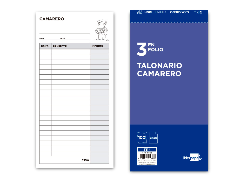 LIDERPAPEL - TALONARIO CAMARERO 3/Fº ORIGINAL (Ref.T114)