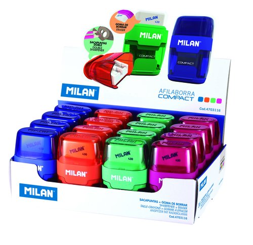MILAN - Afilaborra Compact Goma borrar doble Azul, verde, gris o rosa Doble deposito (Ref.4703116)