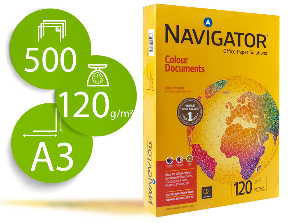 NAVIGATOR - PAPEL FOTOCOPIADORA DIN A3 120 GRAMOS PAQUETE DE 500 HOJAS (Ref.NAV-120-A3)