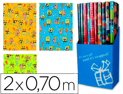 PAPEL FANTASIA INFANTIL BOB ESPONJA ROLLO DE 2X0,70 MT PAPEL 60 GRS (Ref.GW-11603)
