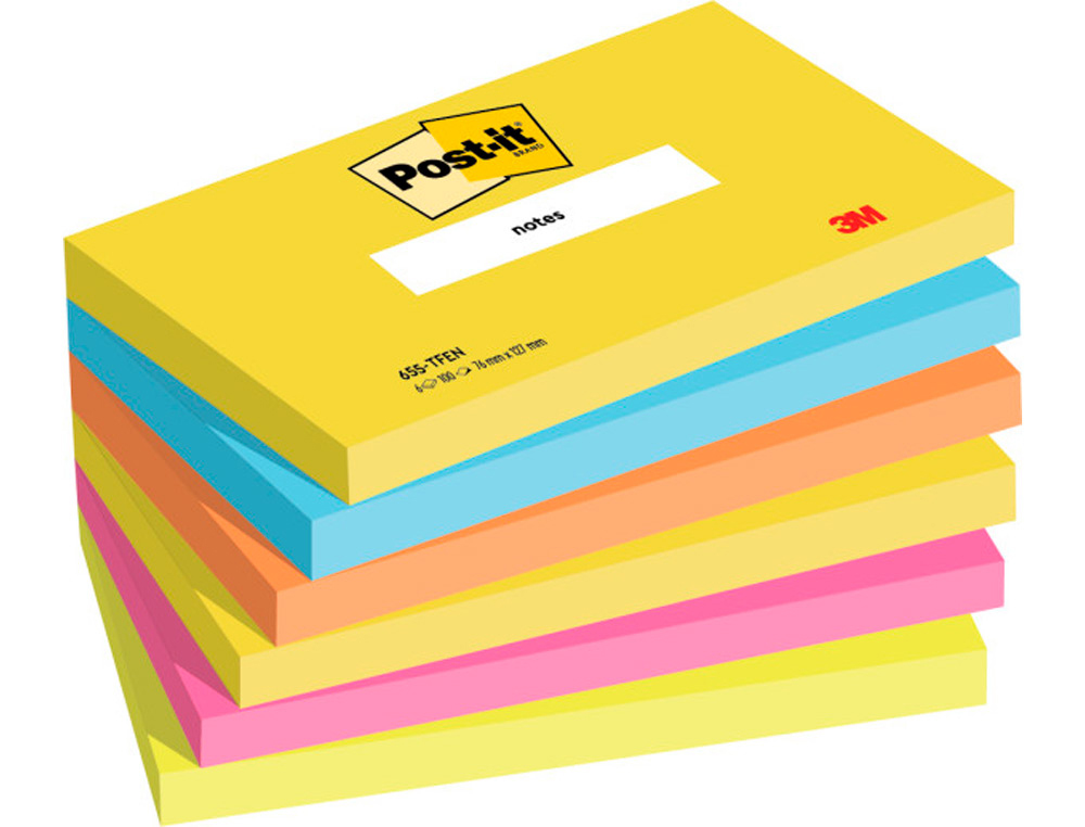 POST-IT - Notas adhesivas Gama Energia Pack 6 blocs 100h Colores surtidos 76x127mm (Ref.FT510283557)