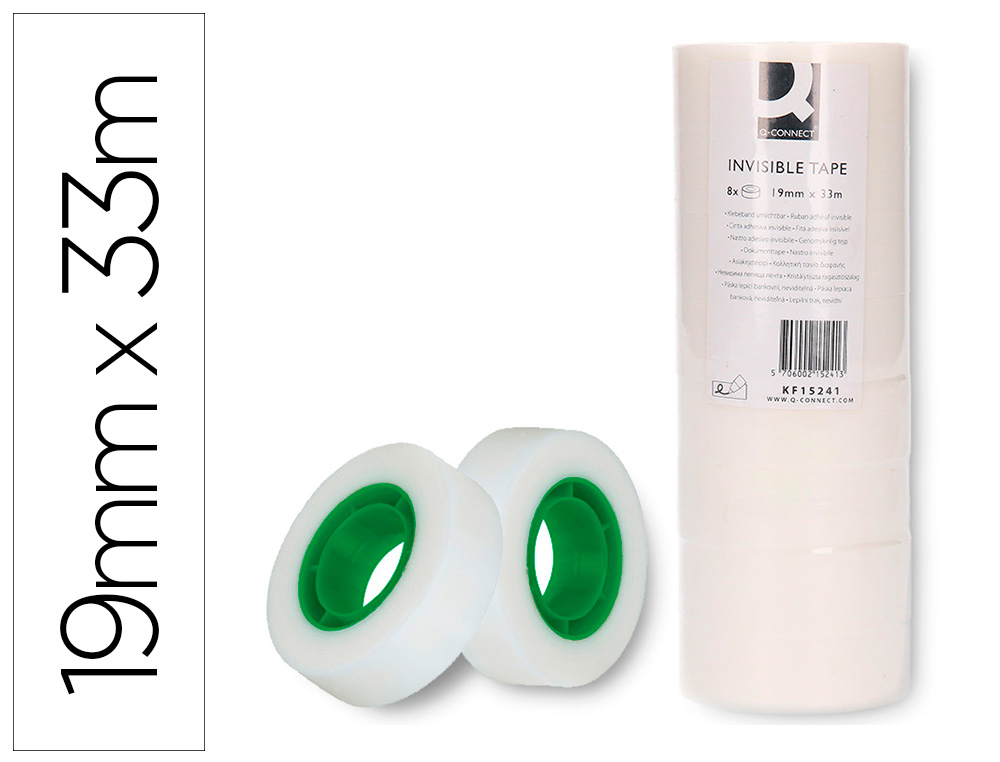 Q-CONNECT - CINTA ADHESIVA 33 MT X 19 MM INVISIBLE CAJA DE 8 UNIDADES (Ref.KF15241)
