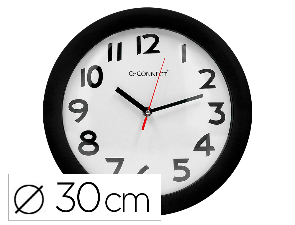 Q-CONNECT - RELOJ DE PARED PLASTICO OFICINA REDONDO 28 CM MARCO NEGRO (Ref.KF15590)