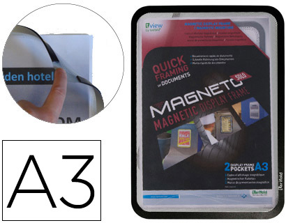 TARIFOLD - Pack DE 2 MARCOS IMANTADOS CON DORSO MAGNÉTICO FORMATO A3 COLOR NEGRO (Ref.195067)