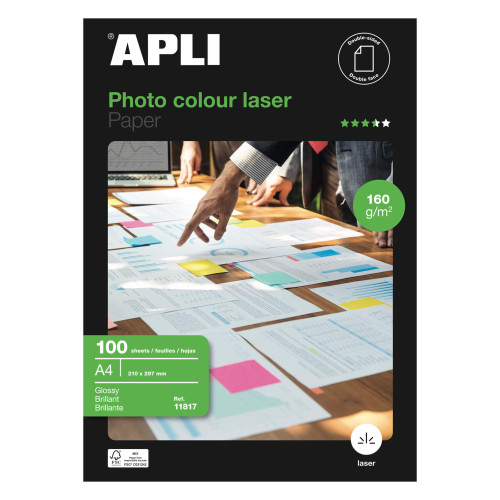 APLI - PAPEL FOTOGRAFICO GLOSSY DOBLE CARA DIN A4 PACK DE 100 HOJAS 160 GR (Ref.11817)
