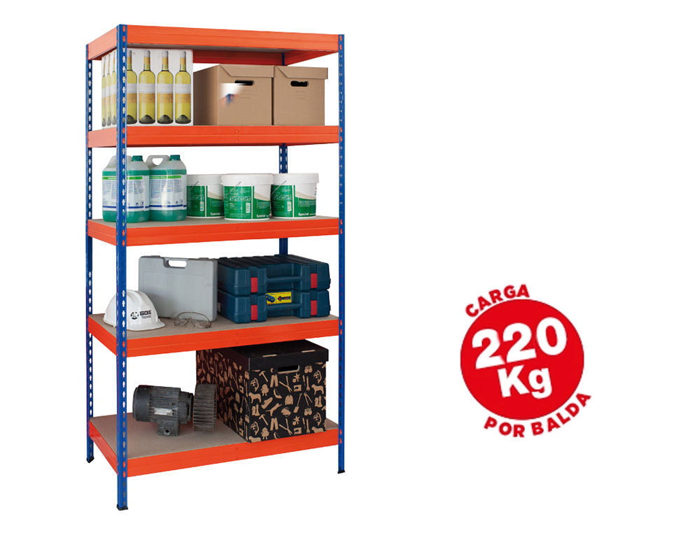 AR STORAGE - ESTANTERIA METALICA 180X90X45 CM 5 ESTANTES 200KG POR ESTANTE BANDEJAS DE MADERASIN TORNILLOS AZUL NARANJA (Ref.STABIL 90/45)