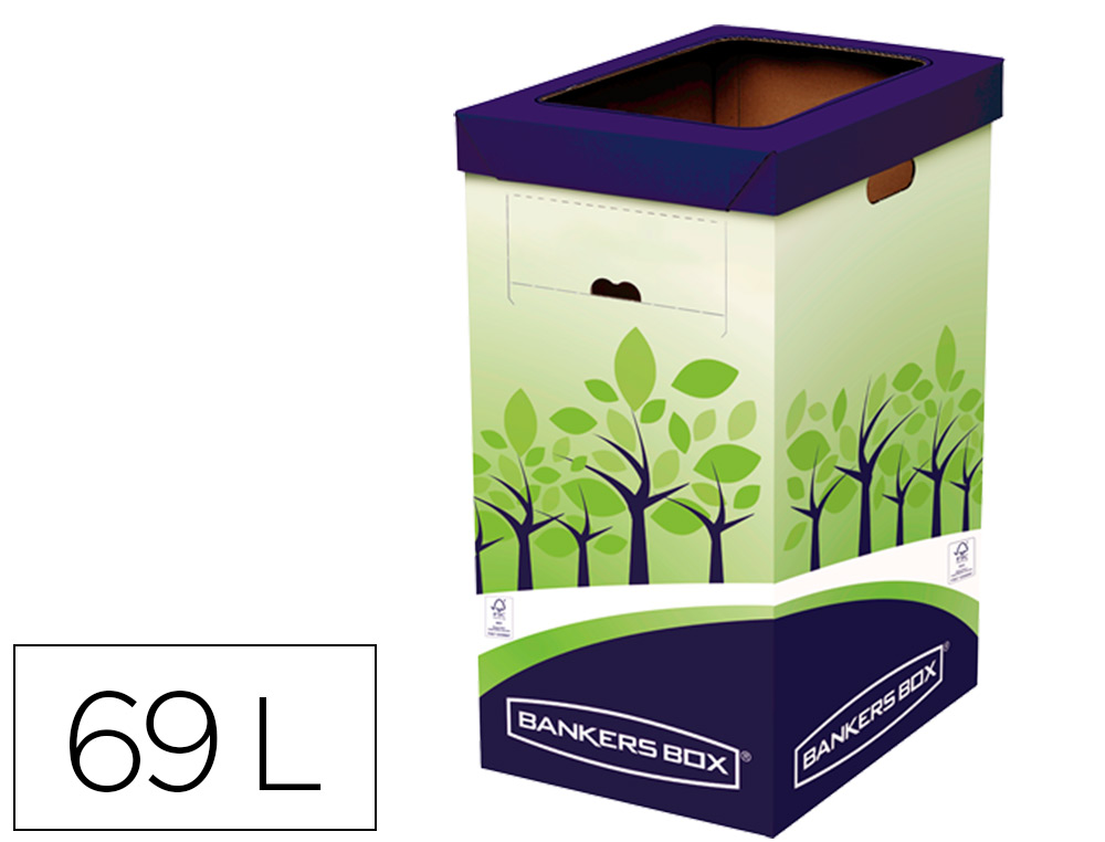 FELLOWES - Contenedor papelera reciclaje carton doble 100% reciclado montaje manual entrada superior 69 litros (Ref. 8049202)