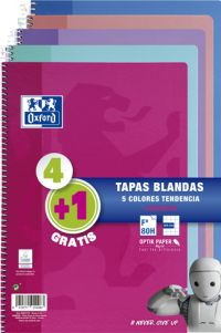 OXFORD - BLOCK SCHOOL tapa BLANDA Fº 80h CUADRIC.4x4 PACK 4+1 (col. Tendencia) (Ref.400072719)