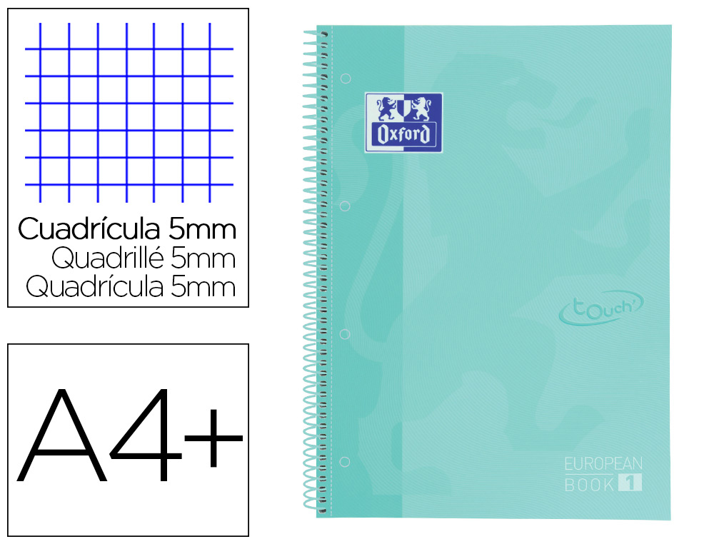 OXFORD - Cuaderno espiral ebook 1 school touch te din a4+ 80 hojas cuadro 5 mm con margen mint pastel (Ref. 400117274)
