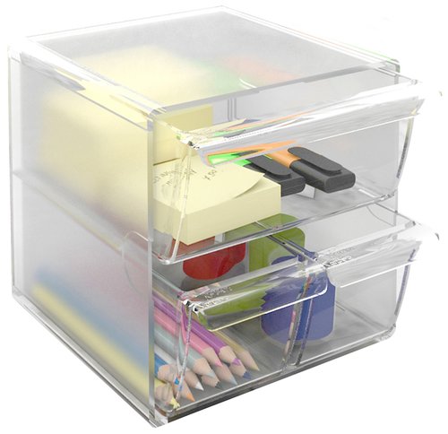 ARCHIVO 2000 - Cubo organizador 1 cajon grande y 2 pequeños transparente 195x155x155 mm (Ref.6708CSTP)