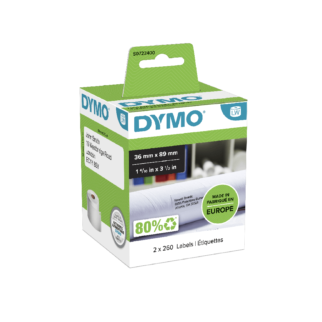 DYMO - Etiquetas LW 89mx36 mm Blanco - Caja 2 rollos (Ref.S0722400)