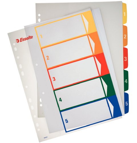 ESSELTE - Separadores 5 posiciones A4 Indice imprimible (Ref.100211)
