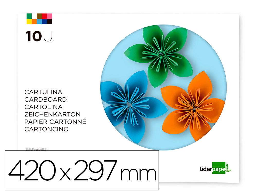 LIDERPAPEL - BLOC TRABAJOS MANUALES CARTULINA 297X420MM 10 HOJAS COLORES SURTIDOS (Ref.TM09)