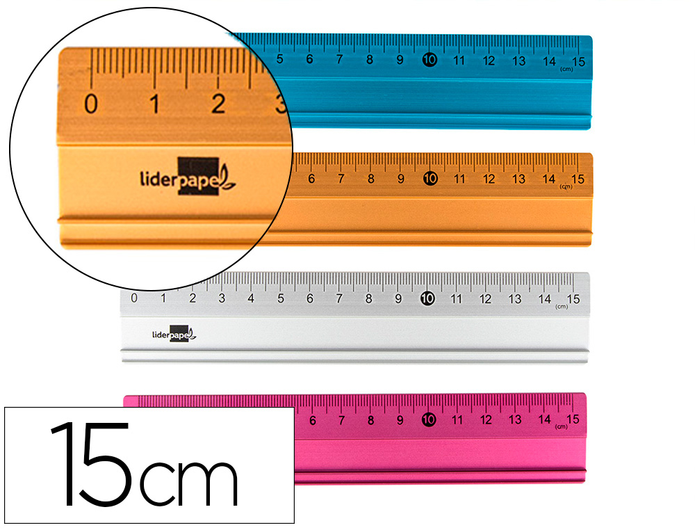 LIDERPAPEL - REGLA 15 CM ALUMINIO COLORES SURTIDOS (Ref.RG08)