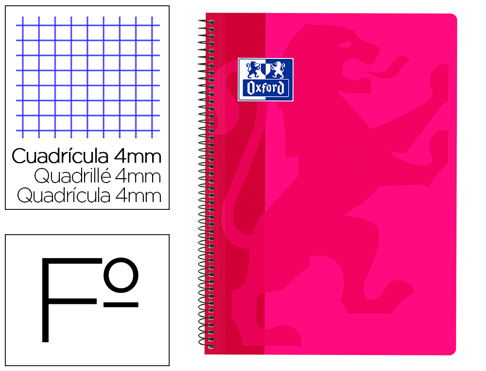 OXFORD - Cuaderno espiral school classic tapa polipropileno folio 80 h cuadro 4 mm con margen fucsia (Ref. 400079664)