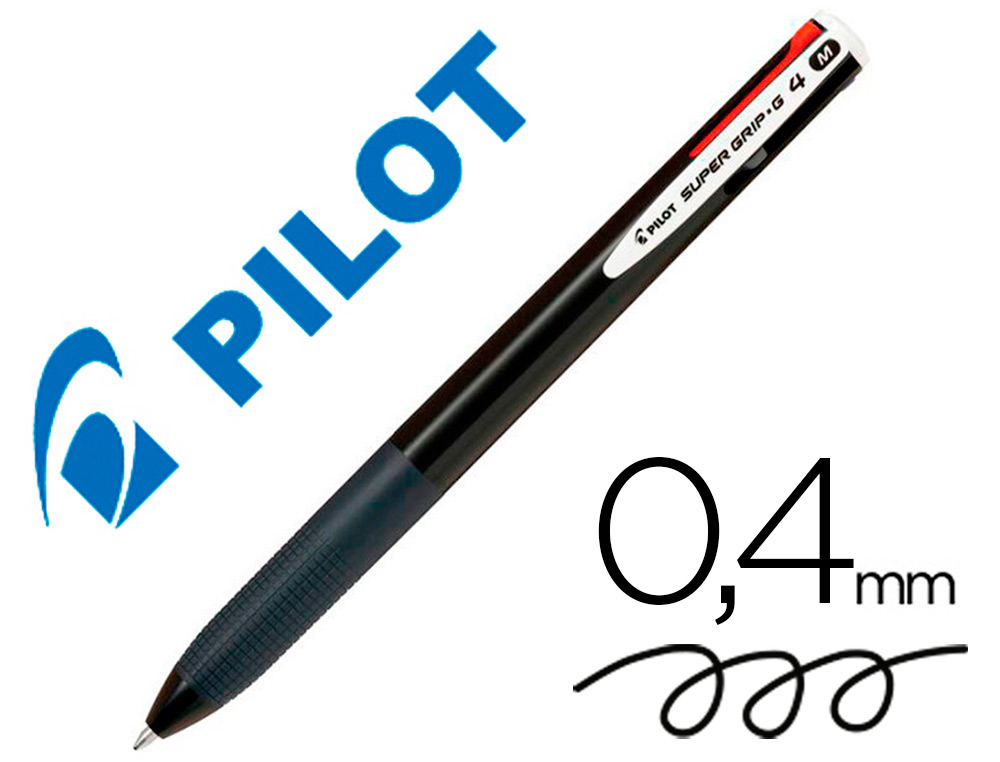 PILOT - Boligrafo SUPER GRIP G - 4 colores retractil sujecion de caucho tinta base de aceite cuerpo color negro (Ref.BPKGG-35M-B / NSG4N)