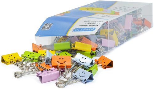 RAPESCO - Pinza metalica reversible 19 mm sonrisas colores surtidos cajita de 80 unidades (Ref. 1428)