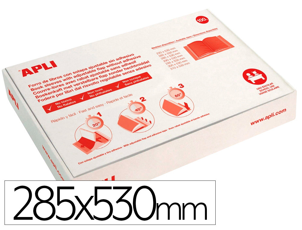 APLI - FORRALIBRO PVC CON SOLAPA AJUSTABLE ADHESIVO 285X295 MM (Ref.16907)