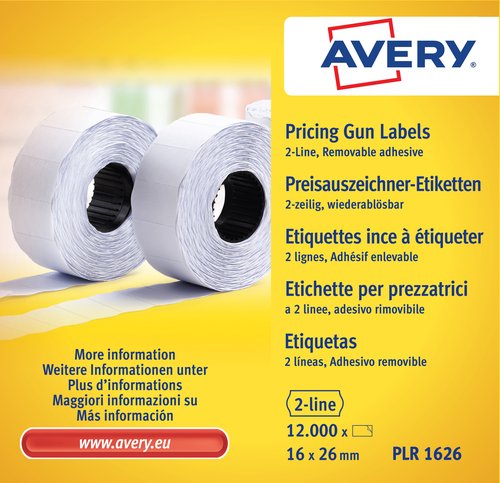 AVERY - Etiquetas en rollo Caja 10 Rollos 10+8 caracteres 2 lineas (Ref.PLR1626)