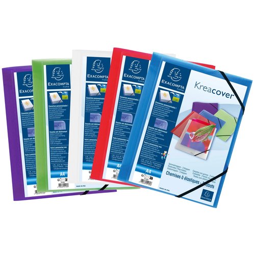 EXACOMPTA - Carpeta Gomas Krea Cover 3 solapas A4 Colores surtidos translucidos Personalizable (Ref.55189E)