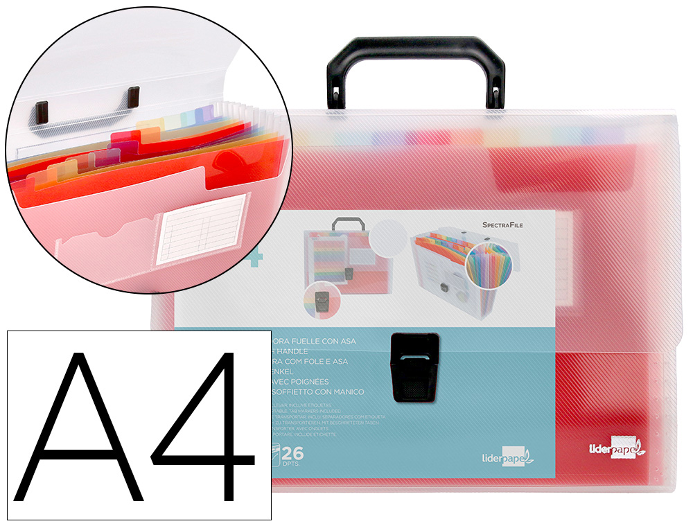 LIDERPAPEL - CARPETA CLASIFICADOR FUELLE 45144 POLIPROPILENO A4 TRANSPARENTE CON ASA SPECTRAFILE 26 DPTO (Ref.CQ05)