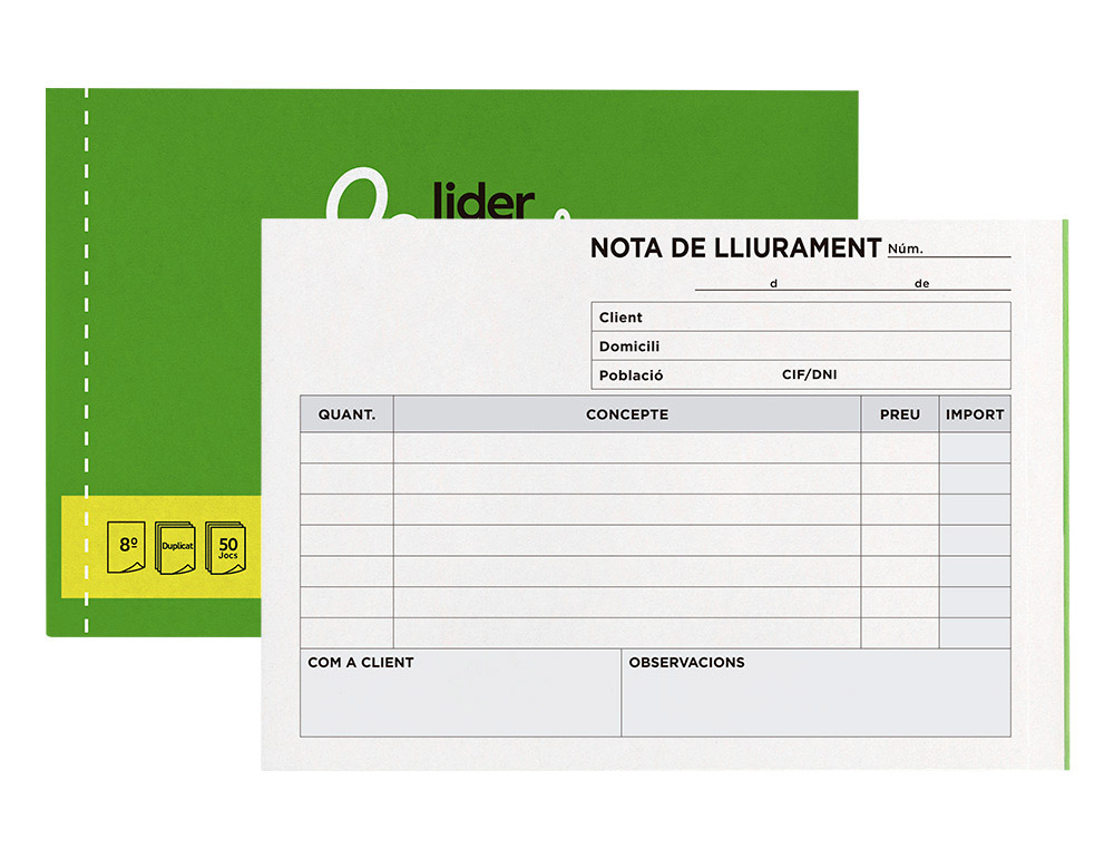 LIDERPAPEL - TALONARIO ENTREGAS 8º ORIGINAL Y COPIA T228 APAISADO TEXTO EN CATALAN (Ref.T228-CAT)