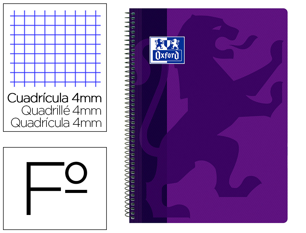 OXFORD - Cuaderno espiral school classic tapa polipropileno folio 80 hojas cuadro 4 mm con margen (Ref. 400106963)