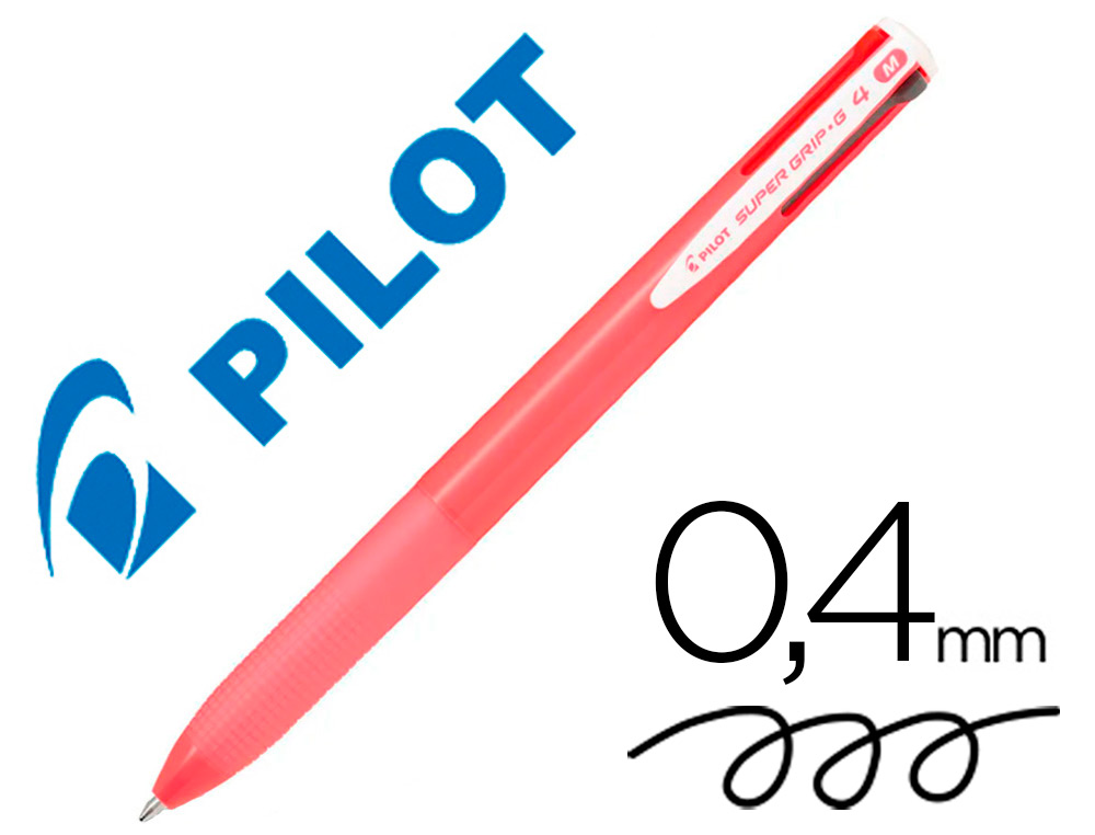 PILOT - Boligrafo SUPER GRIP G - 4 colores retractil sujecion de caucho tinta base de aceite cuerpo color rosa (Ref.BPKGG-35M-P / NSG4RS)