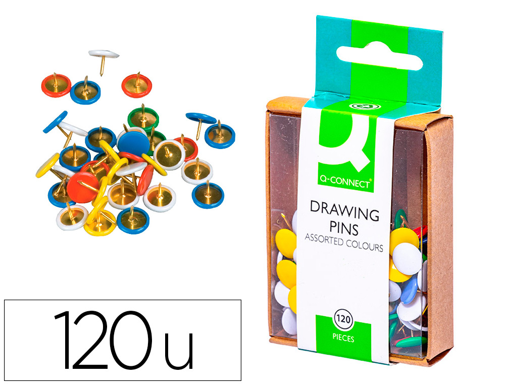 Q-CONNECT - CHINCHETAS COLORES SURTIDOS -CAJA DE 120 UNIDADES (Ref.KF02020)