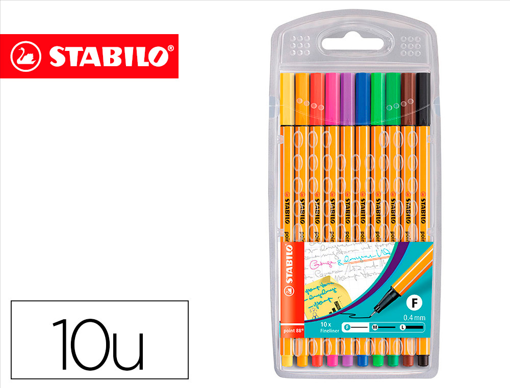 STABILO - Rotulador Punta de Fibra Point 88 Colores surtidos Trazo 0,4 mm Estuche 10 ud (Ref.8810)