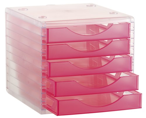 ARCHIVO 2000 - Modulo 5 CAJONES 340X270X255 MM.GRIS-CAJONES FUCSIA TRANSLUCIDO (Ref.4005 FC TL)