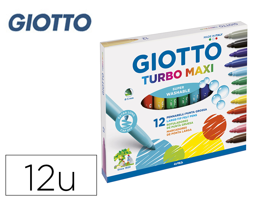 GIOTTO - Rotuladores Estuche 12 ud Punta gruesa Colores Surtidos (Ref.454000)