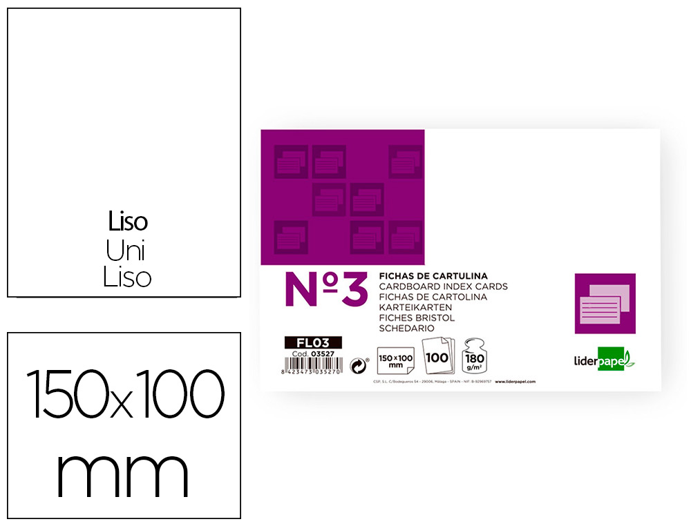 LIDERPAPEL - FICHA LISA Nº3 100X150MM PAQUETE DE 100 180G (Ref.FL03)