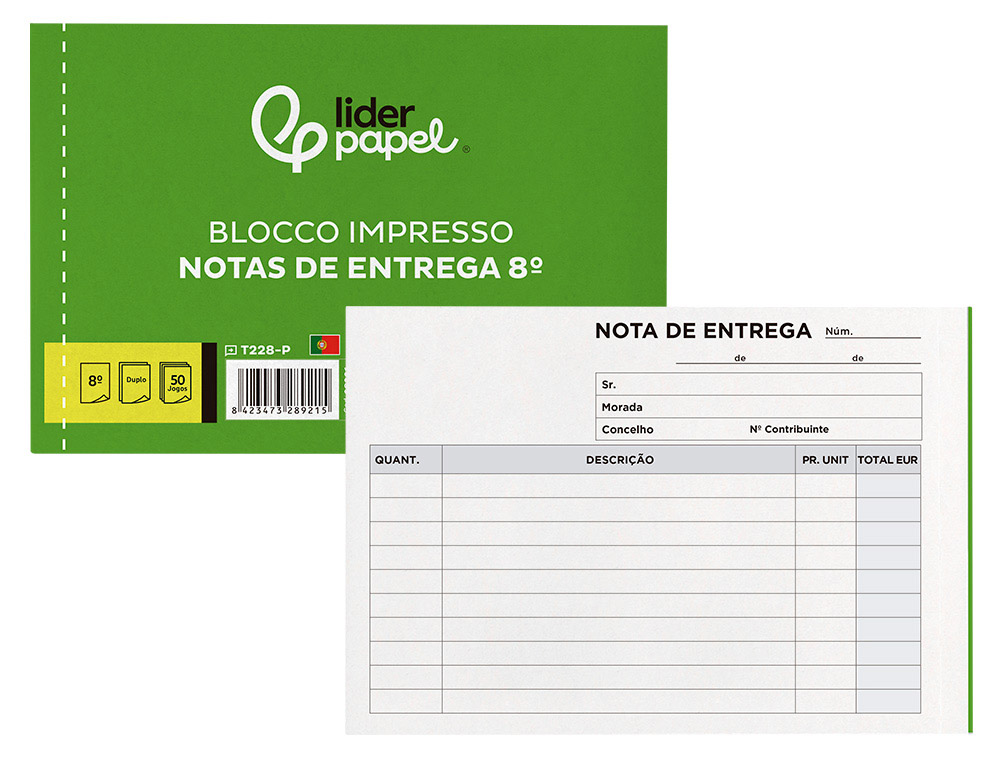 LIDERPAPEL - Talonario entregas octavo apaisado 228 duplicado -texto en portugues (Ref. T228-P)